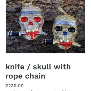 Steal Gold Platted Skull Necklace W/Knife